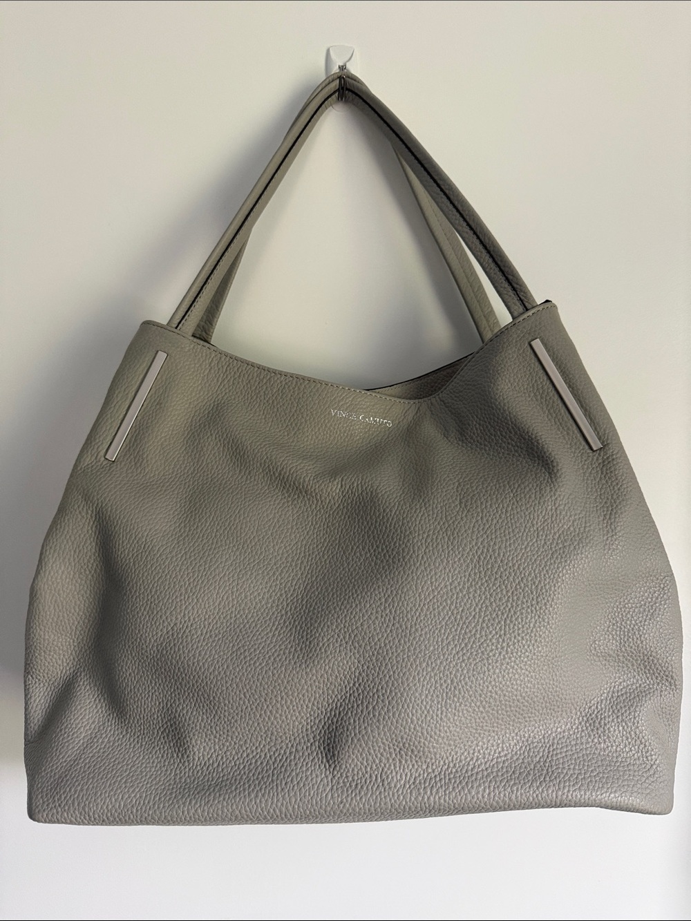 Vince Camuto Pebbled Leather Shoulder Tote in Gray